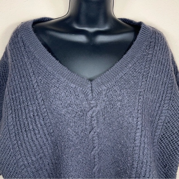 XL TORRID SLATE BLUE GREY SWEATER WOOL BLEND KNIT VNECK SHORT SLEEVE - Picture 4 of 12